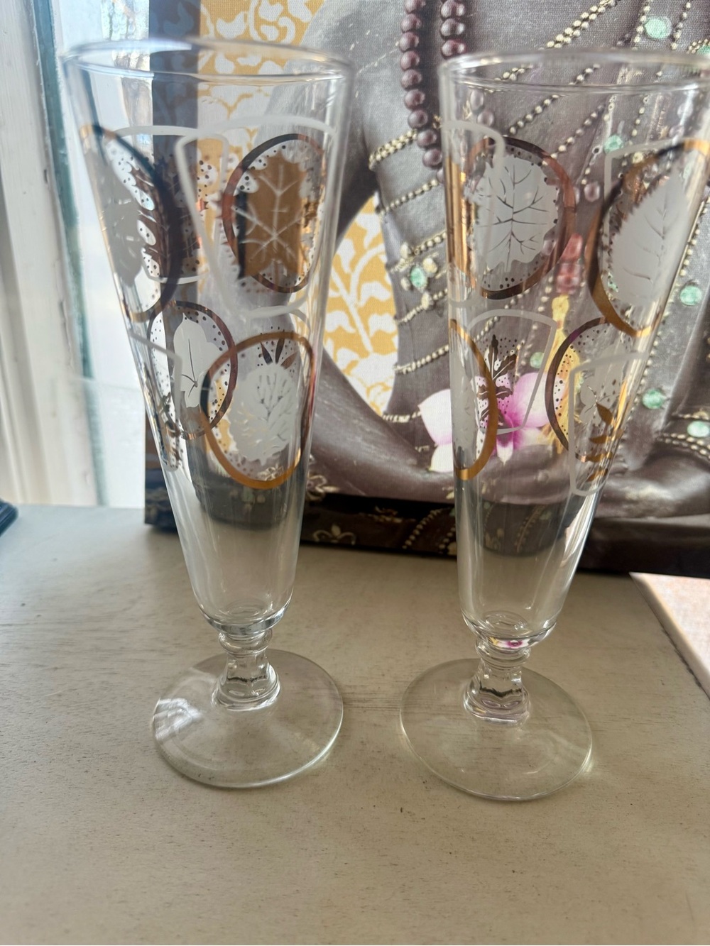 Vintage MCM Federal Glass Glen Echo Pilsner Glasses - Pair of 2 Gold Leaf Atomic